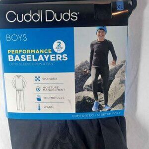 Cuddle Duds 2 Pack Boys Charcoal Black Performance